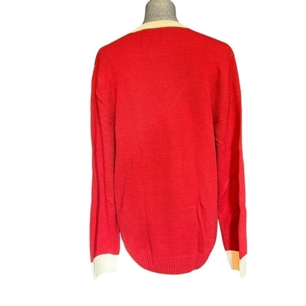 New deep red ugly Christmas sweater Santa medium crew neck gray women M pullover - Picture 3 of 3